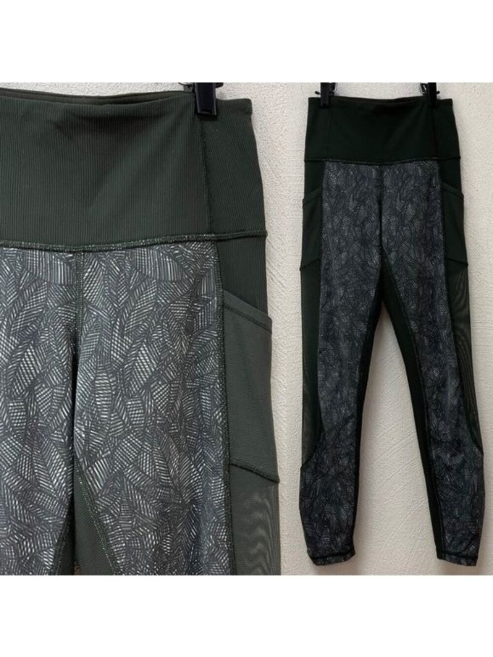 Lululemon High Times Olive Green Mesh Side Pockets Leggings 4